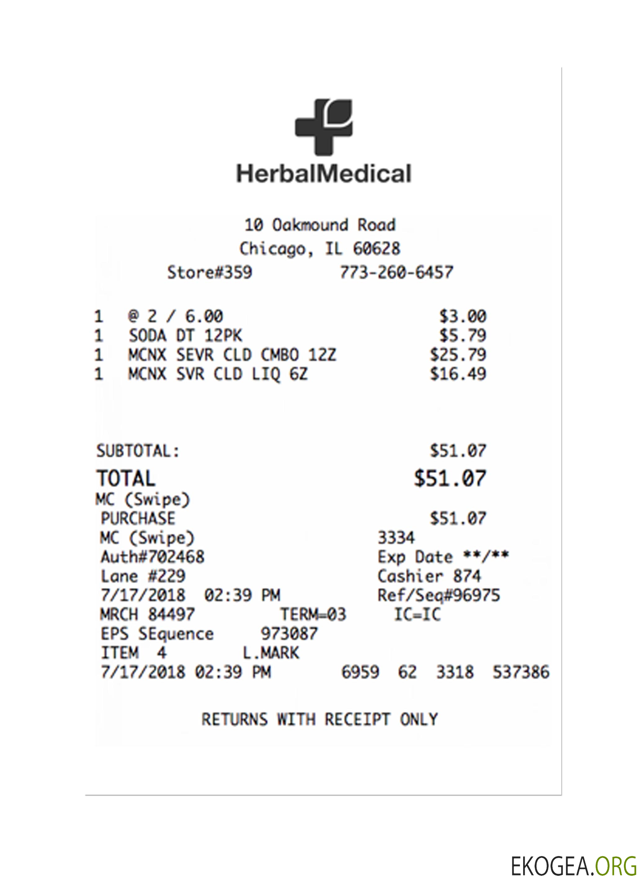 Reçu de paiement HERBAL MEDICAL